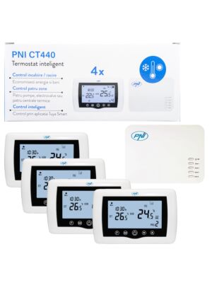 Smart termostat PNI CT440 bezdrôtový, s WiFi, ovládanie 4 zón cez internet, pre teplárne, čerpadlá, elektr.