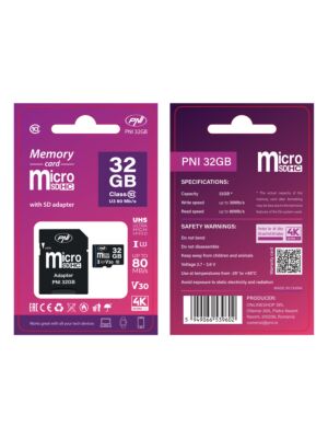 Pamäťová karta MicroSD PNI 32GB s adaptérom SD, Class 10, 80 Mb/s, V30