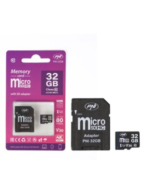 Pamäťová karta MicroSD PNI 32GB s adaptérom SD, Class 10, 80 Mb/s, V30