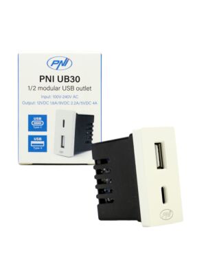 Napájacia zásuvka 2 x USB PNI UB30, USB-A USB-C, 12V/9V/5V, max. 20W, modulárny, typ F 1/2, montáž pod omietku