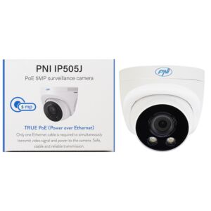 Video monitorovacia kamera PNI IP505J POE, 5 MP, kupola, 2,8 mm, pre vonkajšie použitie, biela