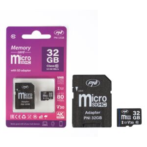 Pamäťová karta MicroSD PNI 32GB s adaptérom SD, Class 10, 80 Mb/s, V30