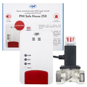 Súprava PNI Safe House Dual Gas 250 so snímačom oxidu uhoľnatého (CO) a zemným plynom a solenoidovým ventilom